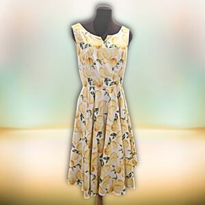 Retro Vintage  Fit & Flare Lemon Swing Dress Size L